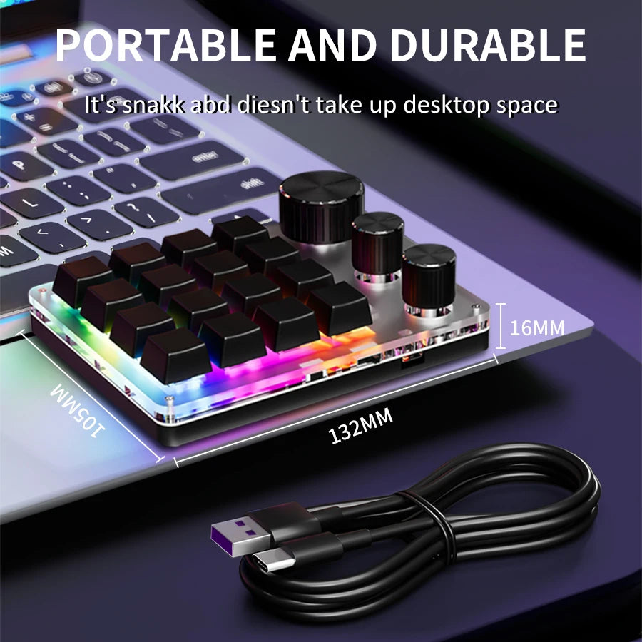 Bluetooth Macropad Macro Mechanical Keyboard 16 Keys 3 Knob RGB Mini Gaming Custom Programming Hotswap Keypads For Photoshop