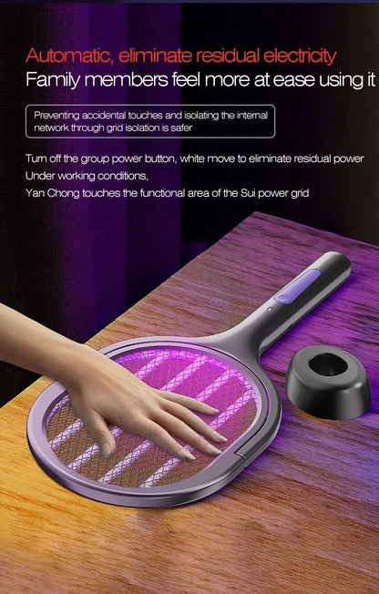 Telescopic Electric Mosquito Swatter & UV Trap Lamp, Extendable 109cm, Safe Physical Killer, Rechargeable, Wall Mount No Gap