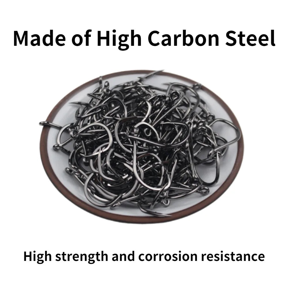50PCS Single Circle Offset Fishing Hooks – High Carbon Steel Barbed for Carp Fly Fishing & Sea Tackle