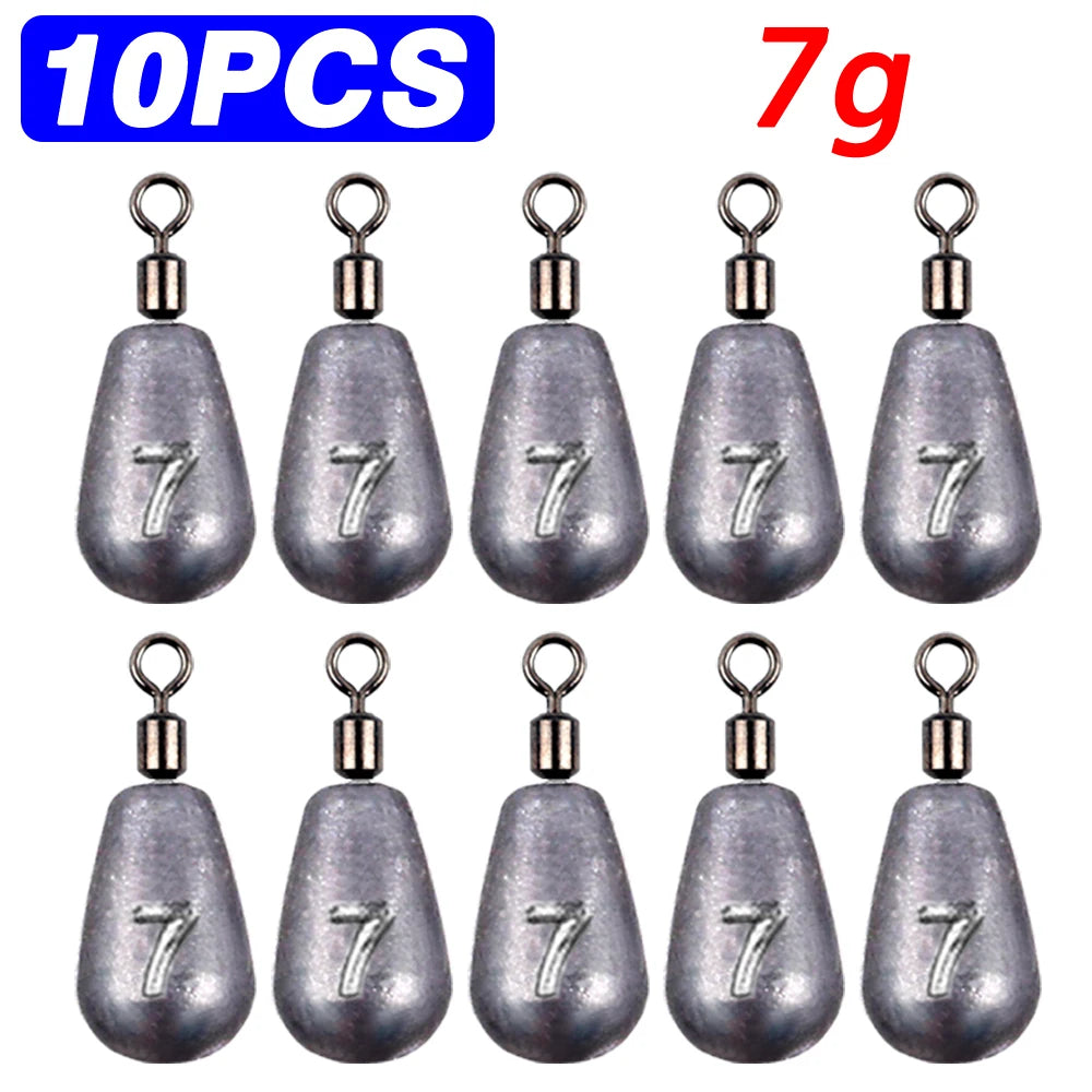 Fishing Weight 10PCS 3.5g 5g 7g 10g 14g 20g Tube Bullet Quick Rod Jig Head Casting Metal Tackle Kit Pesca Tool Plumb Pendant