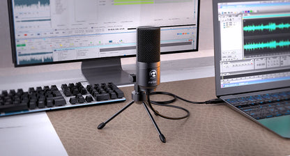 FIFINE USB Condenser Microphone with Gain Knob,Metal Recording Mic for Home Studio,Podcasting,Voice-over,Laptop,Windows -K669