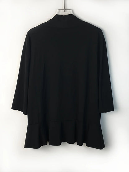 Dam Plus Size Kofta V-ringning – Lös Plissé Volangkant 3/4-ärm Casual Vår/Sommar/Höst, 3 Färger 1XL–5XL