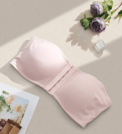 Plus Size Women's Front Fastening Bandeau Bras Strapless Push Up Wirefree Comfortable Bra Strapless Everyday Padded Bralette