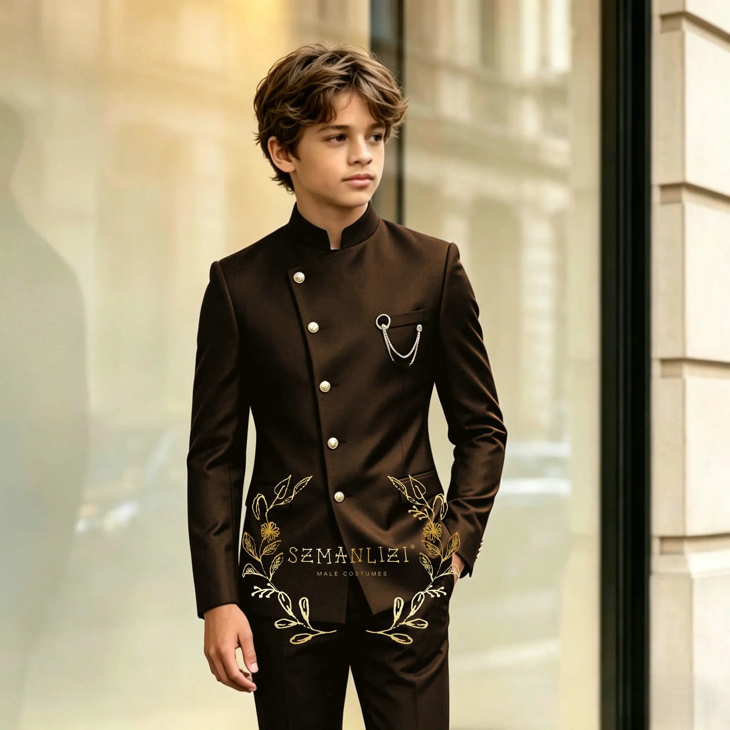 Indian Style Black Child Boy Dinner Tuxedos Little Kids Costume Wedding Party Prom Pants Suits Birthday Wear 2 Pieces Customized