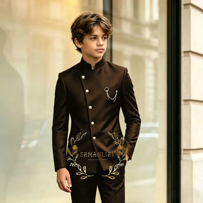 Indian Style Black Child Boy Dinner Tuxedos Little Kids Costume Wedding Party Prom Pants Suits Birthday Wear 2 Pieces Customized