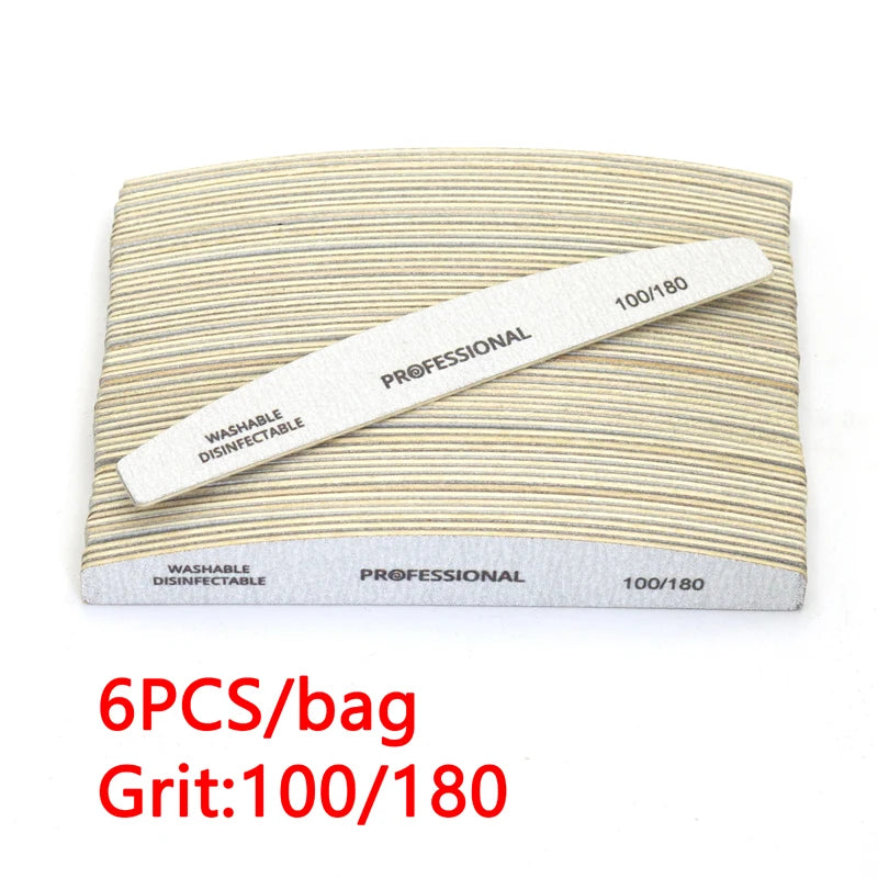 2/6/8/12/20pcs Professional Nail File Grey Half Moon Wooden Nail Files 100/180 Grit Double-Sided Sanding Washable Manicure Tools