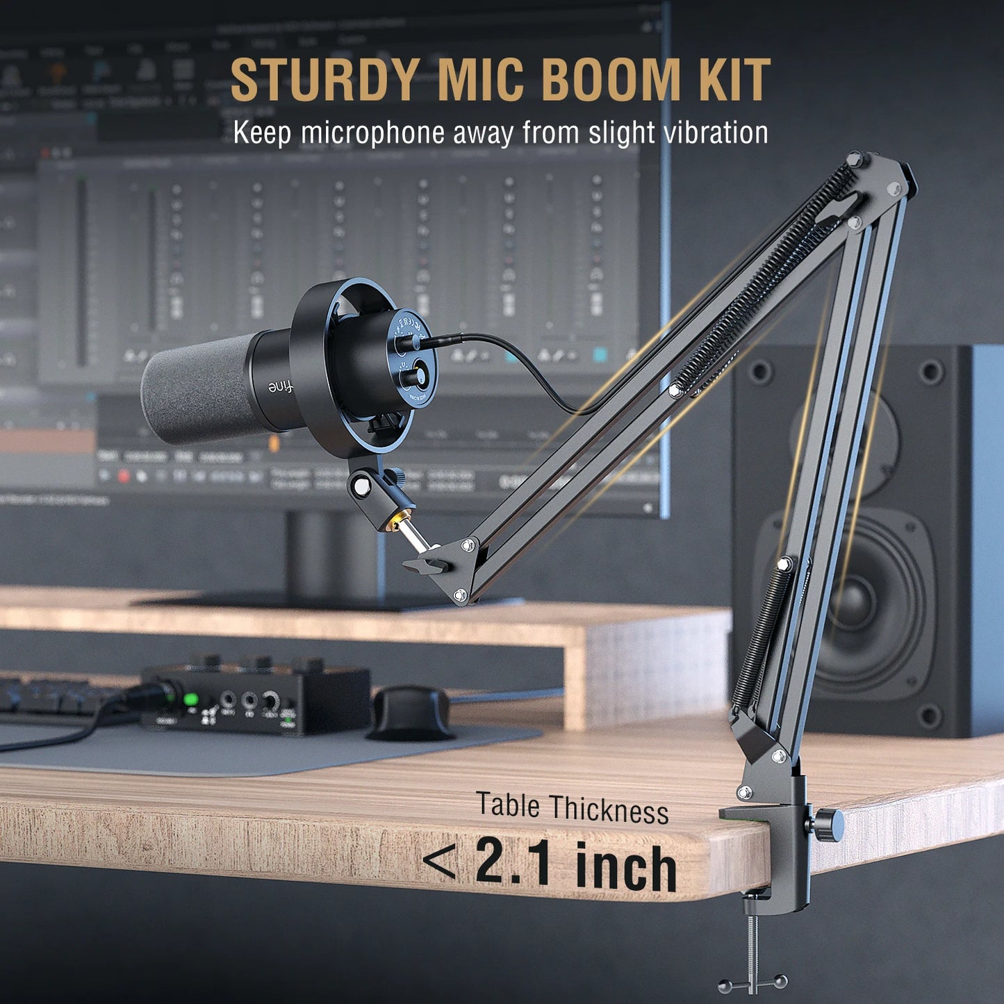 FIFINE Podcast Microphone Audio Mixer Headset Kit with Boom Arm for PC,Recording Studio Microphone for Youtube-K688/H8/Ampli1