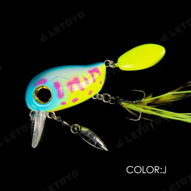 Micro Tappy Fishing Lures Artificial Hard Baits Crank Wobblers Tongue Plate Spinning Spoon with Feather Rotates Trout fish Bait