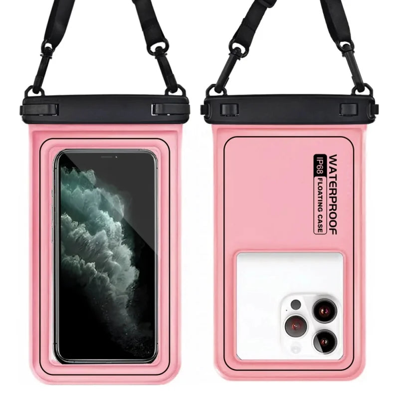 Flytande Vattentätt Mobilfodral med Crossbody-rem – Dubbelhake, Touchkänslig, 10 Färger, upp till 6,9"