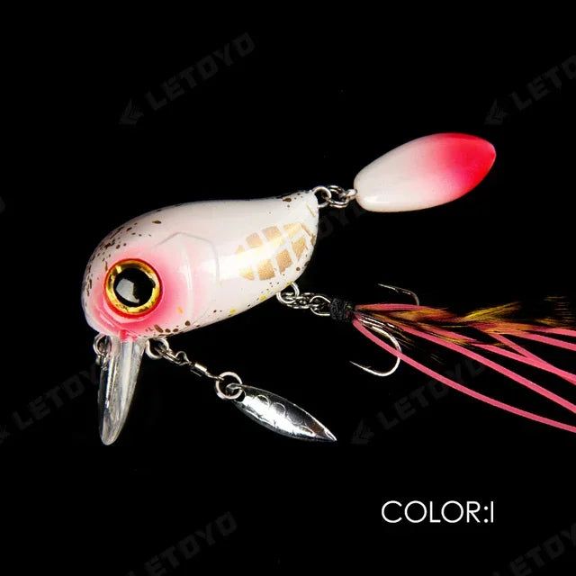 Micro Tappy Fishing Lures Artificial Hard Baits Crank Wobblers Tongue Plate Spinning Spoon with Feather Rotates Trout fish Bait