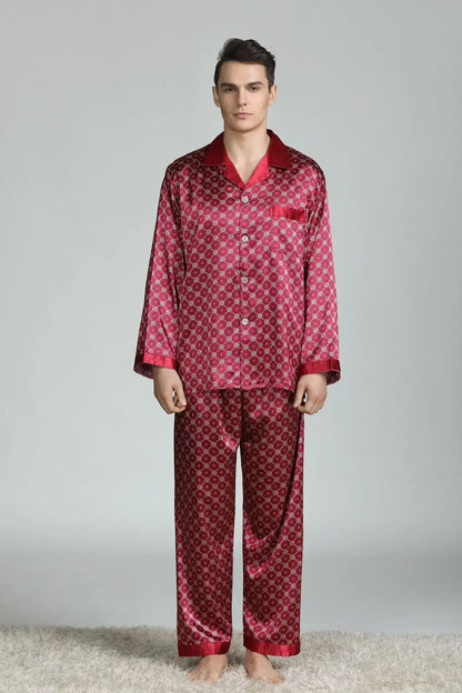 Pyjamasset herr med satinkänsla – långärmad överdel och långbyxor, L–3XL