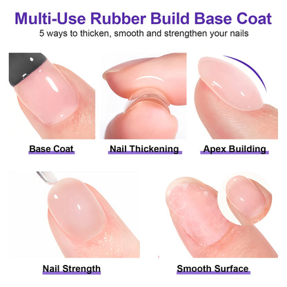 TWOING Rubber Base Coat & No Wipe Top Coat Set 15ml+15ml, Builder Base Gel, Diamond Shine, UV LED Soak Off, Long-Lasting