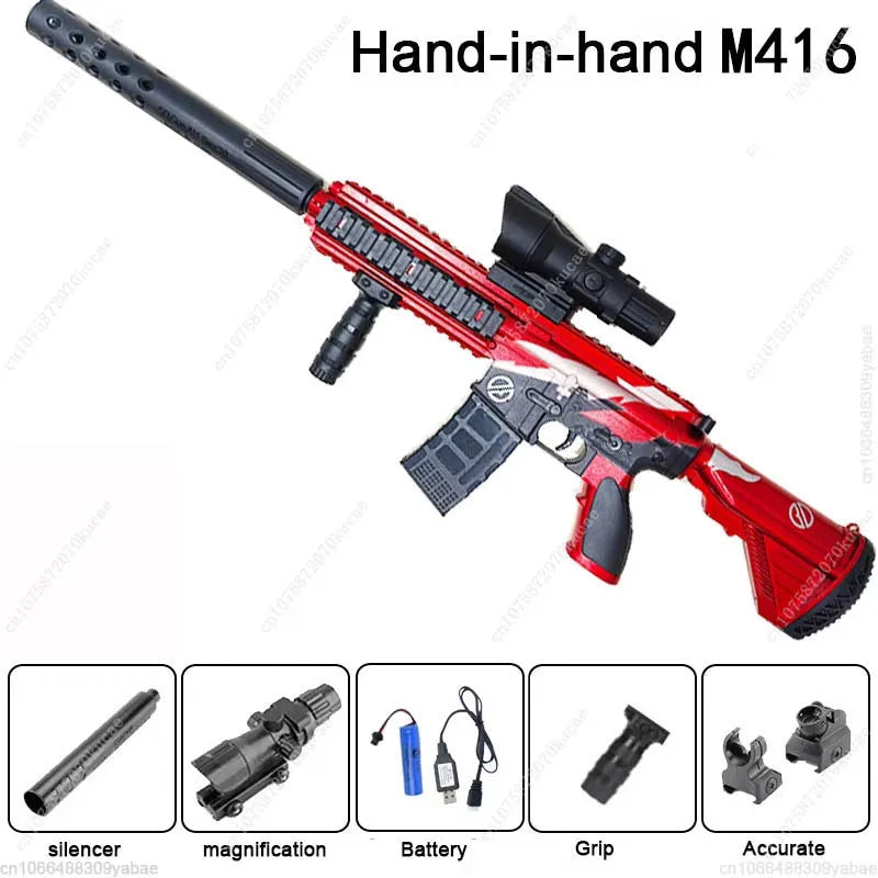 M416 elektrisk vattenpistol för utomhuslek, röd eller silver