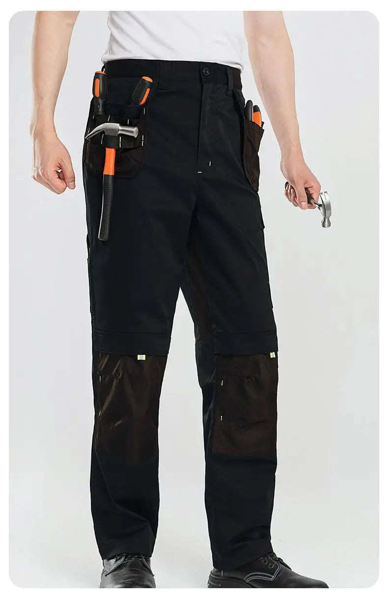 Spring And Autumn Elastic Work Pants Repair Workshop Wear Resistant Reinforced Multi Pocket Welding Pants
