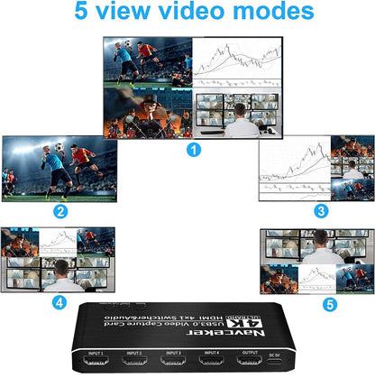 Navceker ZY-AC7 HDMI-capturekort med 4 ingångar