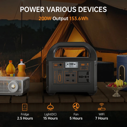 Jsdsolar 200W Portable Power Station 153.6Wh Battery for Fishing Outdoors Camping RV Emergency Energy Mobile Power Supply 220V Output Solar Generator With LED Light Support UPS