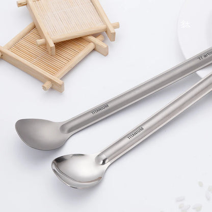 Tiartisan Titaniumsked & Spork – Ultralättviktig 15g, Långt Handtag, Frostad/Polerad, Camping