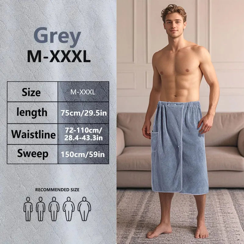 Suitable for M-XXXL Men's Bath Skirt Bath Towel Plus Size Bath Skirt Suitable for Home, Travel, Steaming, Spa, Beach