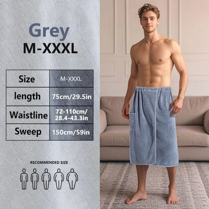 Suitable for M-XXXL Men's Bath Skirt Bath Towel Plus Size Bath Skirt Suitable for Home, Travel, Steaming, Spa, Beach