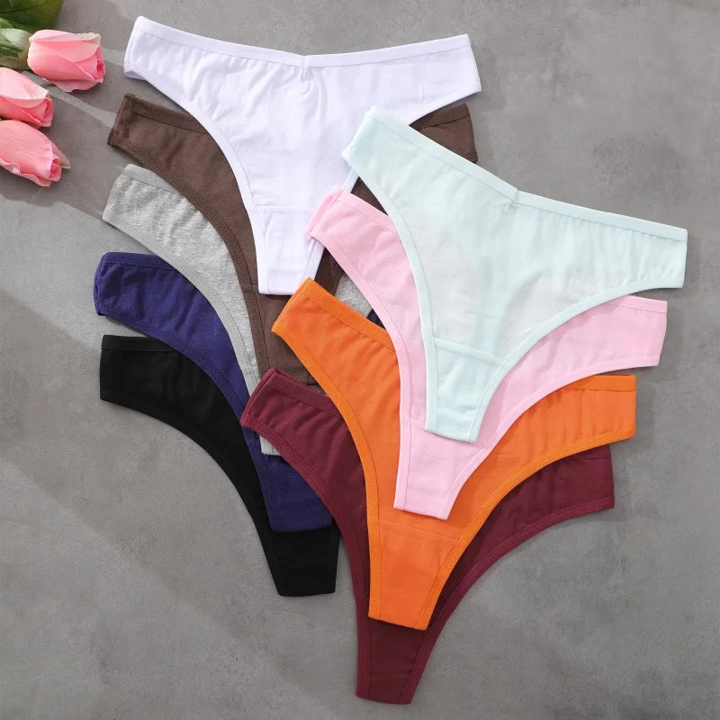 7Pcs/Set Seamless Cotton Panties For Women Sexy Low Waist Cotton Soft Thongs Ladies Solid Color Underpants Breathable G-strings