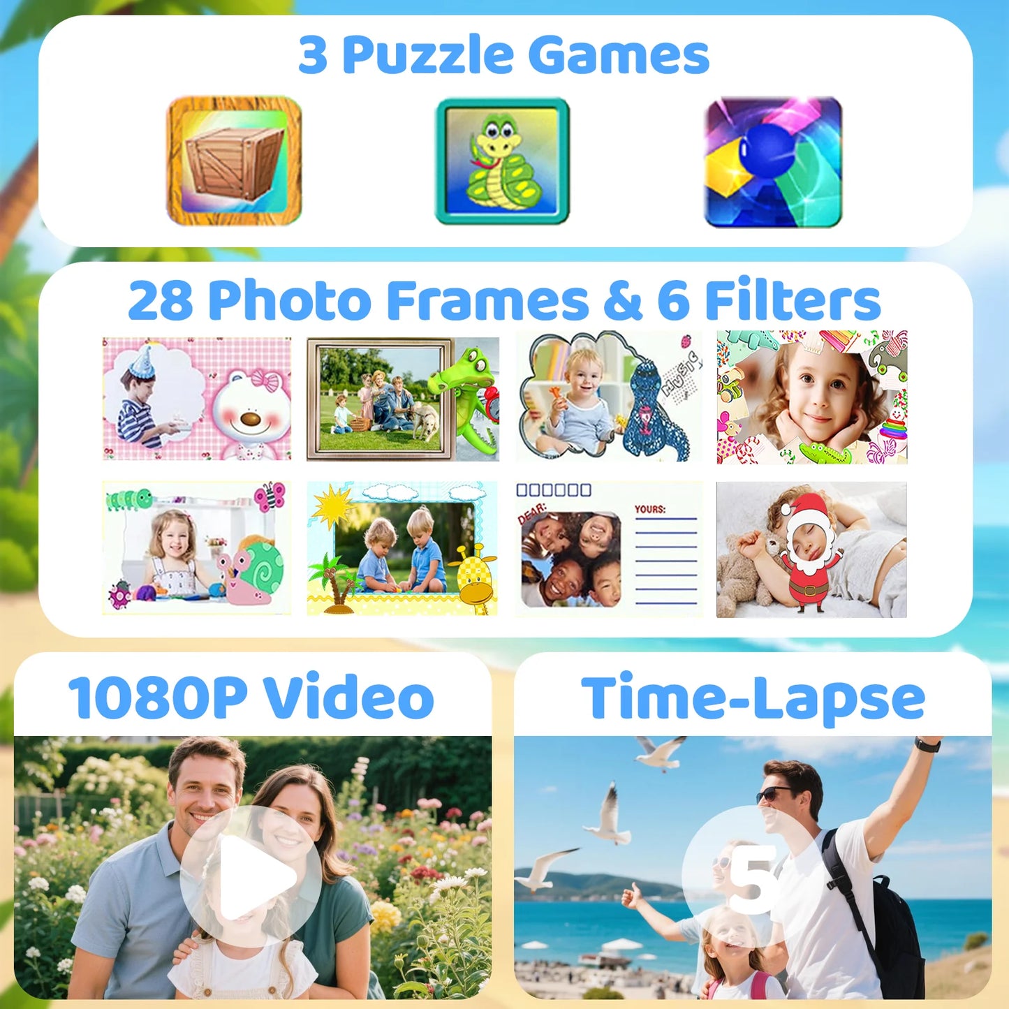 Kids Waterproof Camera Underwater Digital 1080P with 10X Digital Zoom Child-Friendly Screen Waterproof Digital Photography