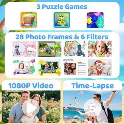 Kids Waterproof Camera Underwater Digital 1080P with 10X Digital Zoom Child-Friendly Screen Waterproof Digital Photography