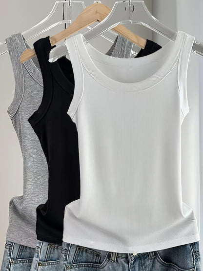 Dam Ribbed 100% Bomull Linne – Ärmlös O-ringning Bodycon Mjuk Andningsbar Sommar, 1/2/3-pack S–XXXL