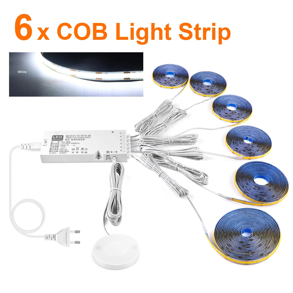 Smart Dimbar COB LED-list med Touchsensor – Varmvit/Neutralvit, 1–5m, Klippbar, Handsvep, EU/US-kontakt