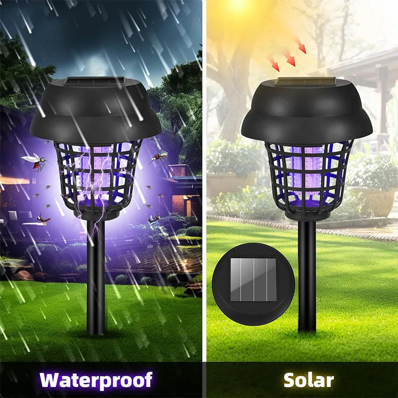 Solar and Electric Shock Mosquito Repellent Lamp Waterproof Bug Zapper 2Mode LED Light for Outdoor Garden Lawn Camping Villa Use