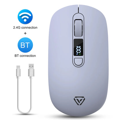 Trådlös Mus Bluetooth + 2,4G S201B – Smart Batteri-display Tyst Klick 3200 DPI USB-C Laddning Laptop PC 2026