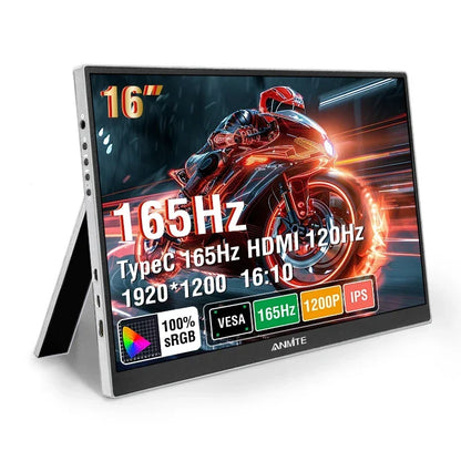 Anmite A160W04H 16" Portabel Monitor 165Hz 1920x1200 IPS – 100% sRGB HDR10 AMD FreeSync Pro USB-C HDMI VESA Högtalare EU-lager