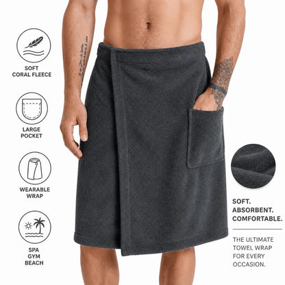 Soft Men Wearable Bath Towel Adjustable Fastener with Pocket Bath Wrap Skirt Comfortable Absorbent Beach Towel Wrap Sauna