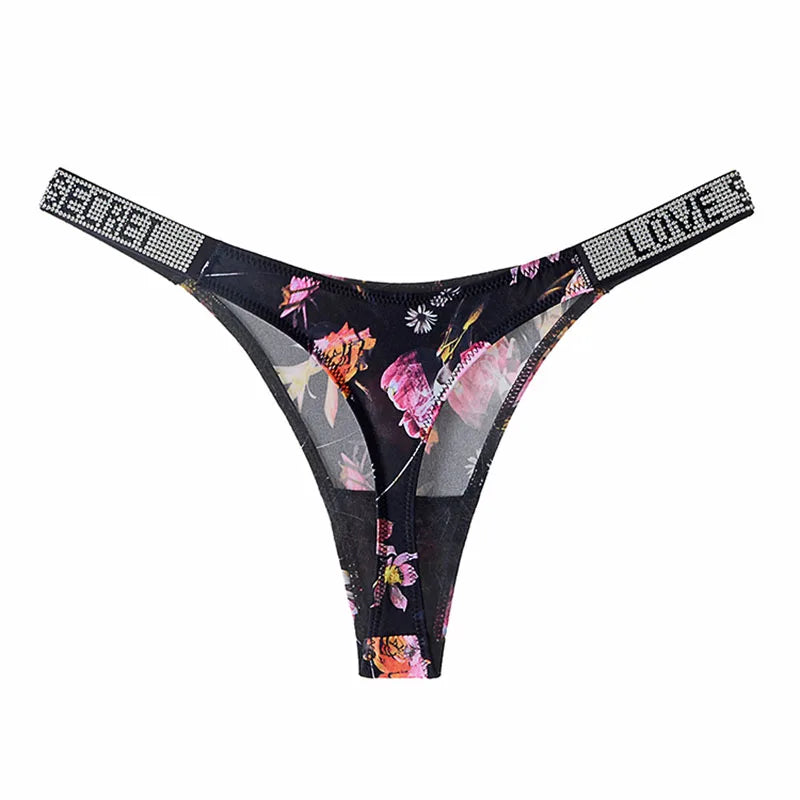 Lågskurna sexiga trosor med strass och bokstäver G-string sporttstring S-XL