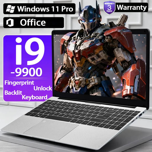 ZHUJIC 15,6" Laptop Intel Core i9-9900 16GB DDR4 Upp till 2TB SSD – Windows 11 FHD IPS Fingeravtryck WiFi Bluetooth 5000mAh, Silver