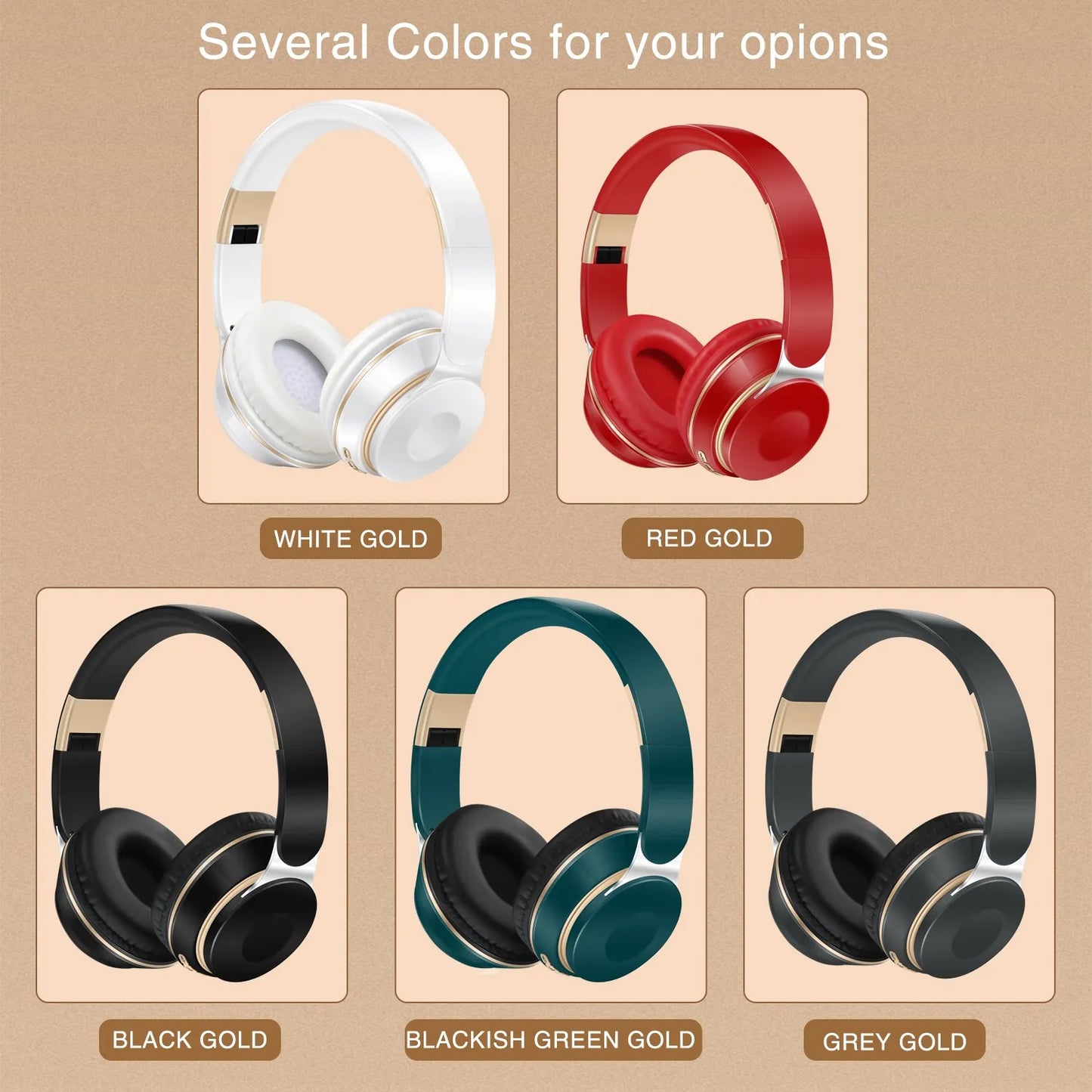 2026 Wireless Bluetooth Headphones Stereo Headband Headset with SD Card Support And Mic for iPhone Samsung Tablet