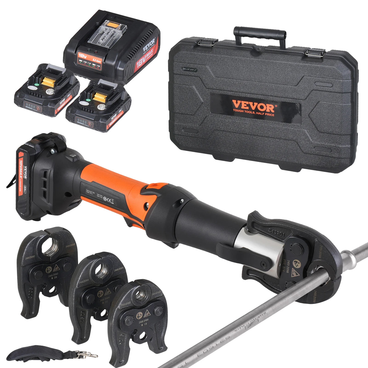 SucceBuy Pro Pressverktyg och Batteri Kit Elektriskt Rörpressningsverktyg med V15 V22 V28 Backar