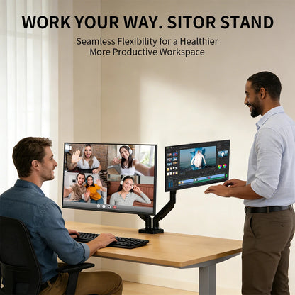 Dual Monitor Mount Stand for 13-32 Inch Screens, Fully Adjustable Double Monitor Bracket with 180° Swivel Tilt & 360° Rotation, Space Saving Desktop Screen Holder for Home Office Gaming Workstation