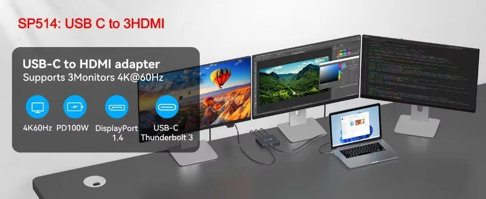 MZX MST-splitter för tre skärmar, DisplayPort eller USB-C