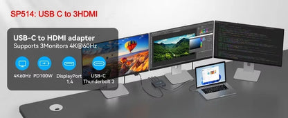 MZX MST-splitter för tre skärmar, DisplayPort eller USB-C