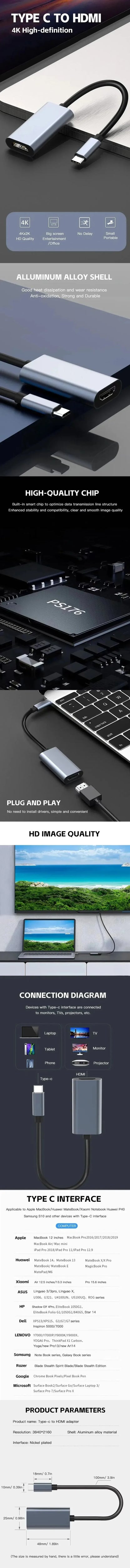 USB-C till HDMI-adapter 4K 30/60 Hz – 10 cm