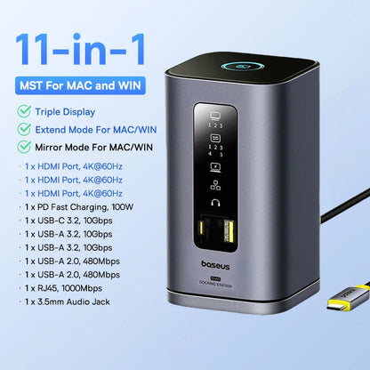 Baseus 11/12-i-1 USB-C-docka med flera skärmutgångar och PD