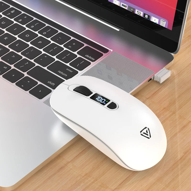 Trådlös Mus Bluetooth + 2,4G S201B – Smart Batteri-display Tyst Klick 3200 DPI USB-C Laddning Laptop PC 2026