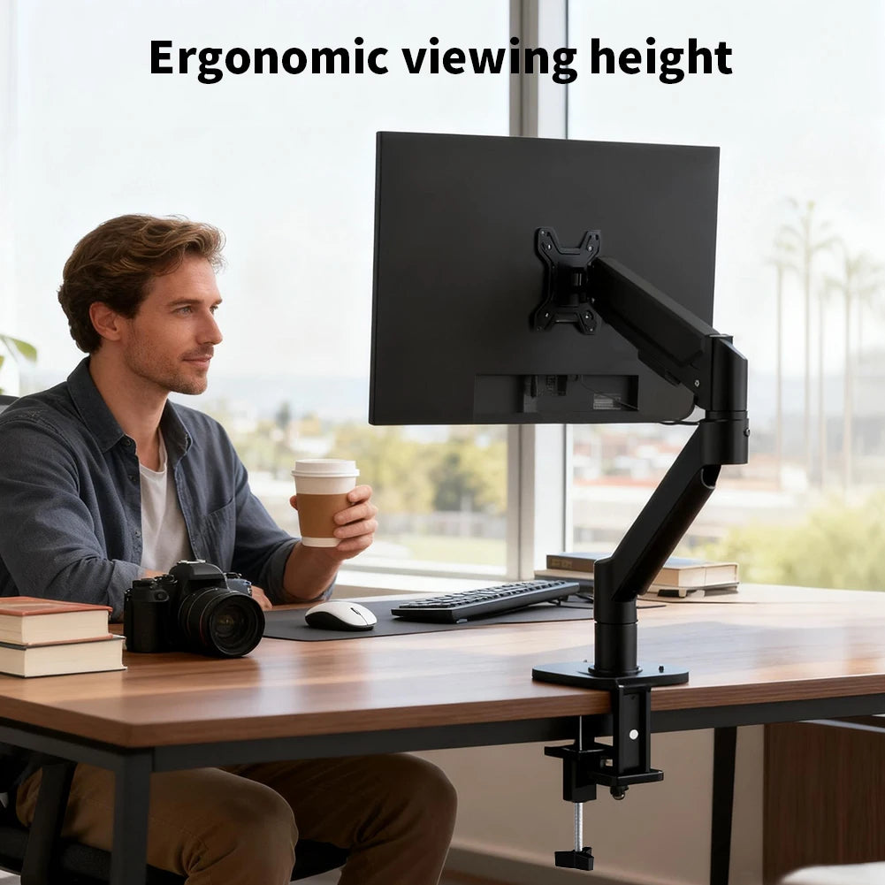 Single Monitor Arm Desk Mount for 17" to 32" Screen, Maximum load capacity 10KG Full Motion Articulating, Clamp and Grommet Base