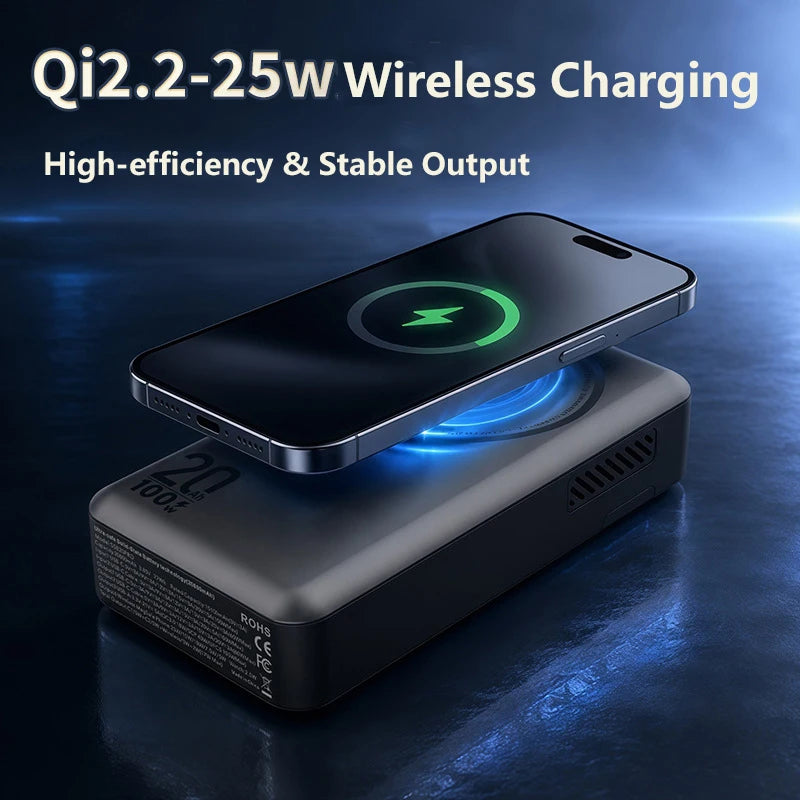 PowerBank 20000mAh 100W Fast Charging For Laptop Semi-solid Battery Qi2.2 25W Magnetic Wireless Charger for iPhone Apple Watch