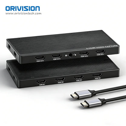 4-Kanals 4K60 HDMI Capture Card – 4 ingångar, Loop-out, USB-C UVC för OBS, vMix & Live Streaming
