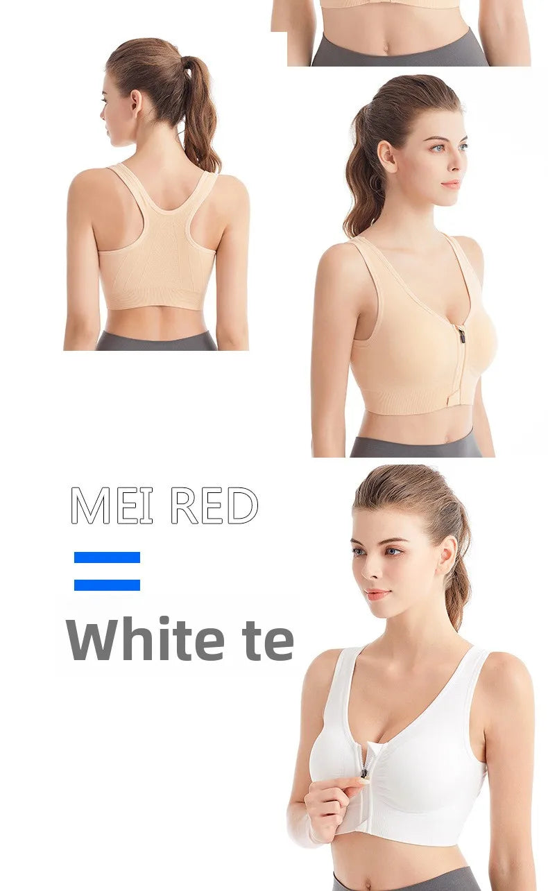 Front Zip Sports Bra High Impact Support Breathable Wire Free Running Yoga Top for Women