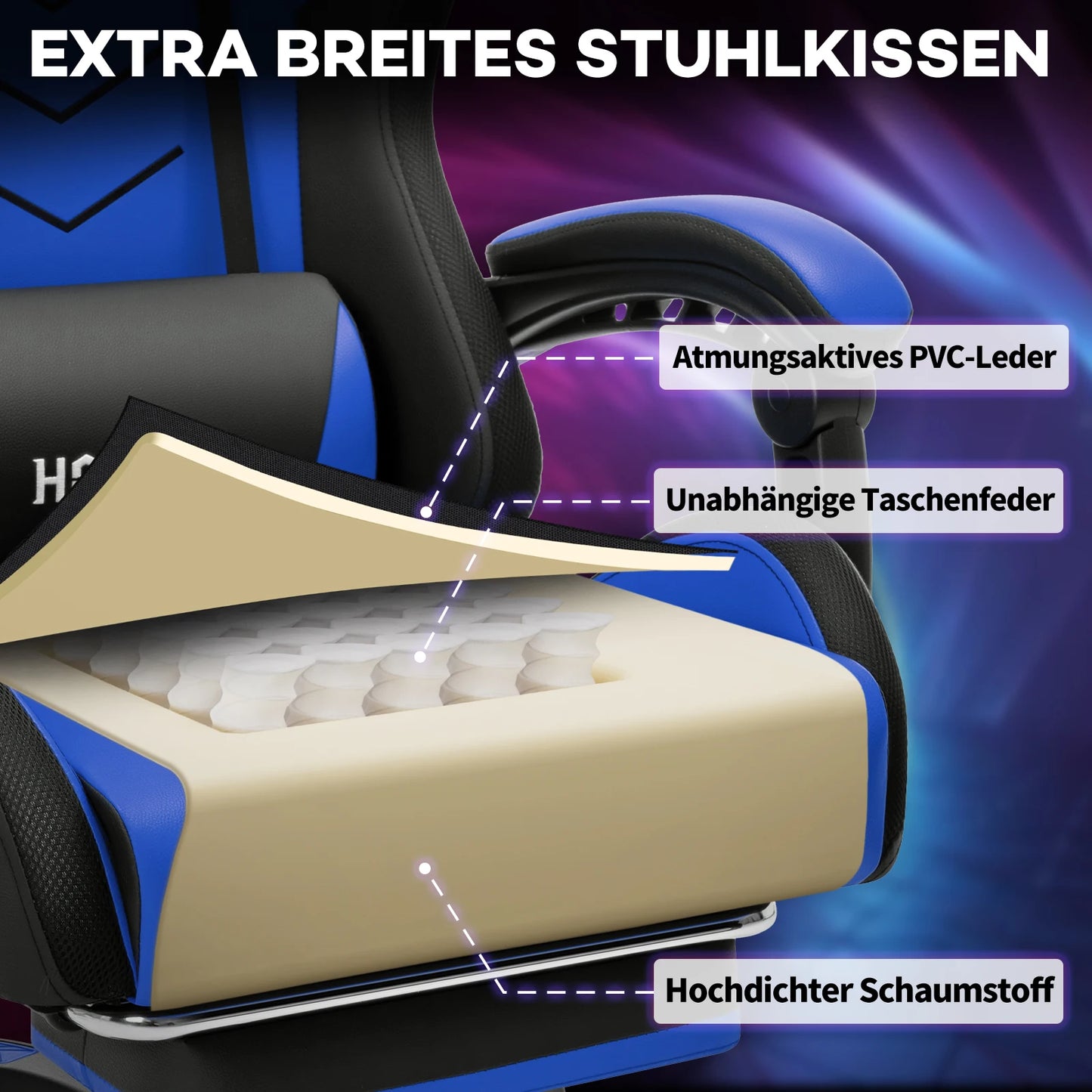 300lbs Gaming Chair with Music Rhythm RGB LED Lights and Wireless Speakers Ergonomic Massage Computer Gaming Chair with Footrest