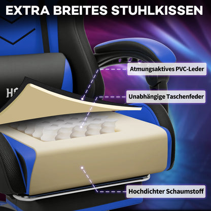 300lbs Gaming Chair with Music Rhythm RGB LED Lights and Wireless Speakers Ergonomic Massage Computer Gaming Chair with Footrest