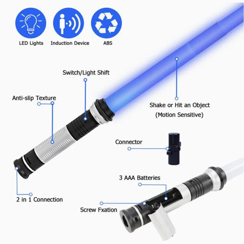 Lightsaber 2 In 1 RGB Adjustable Light Saber Toys Children Double Switch Sword Toys For Boys Luminous Gifts Light Saber