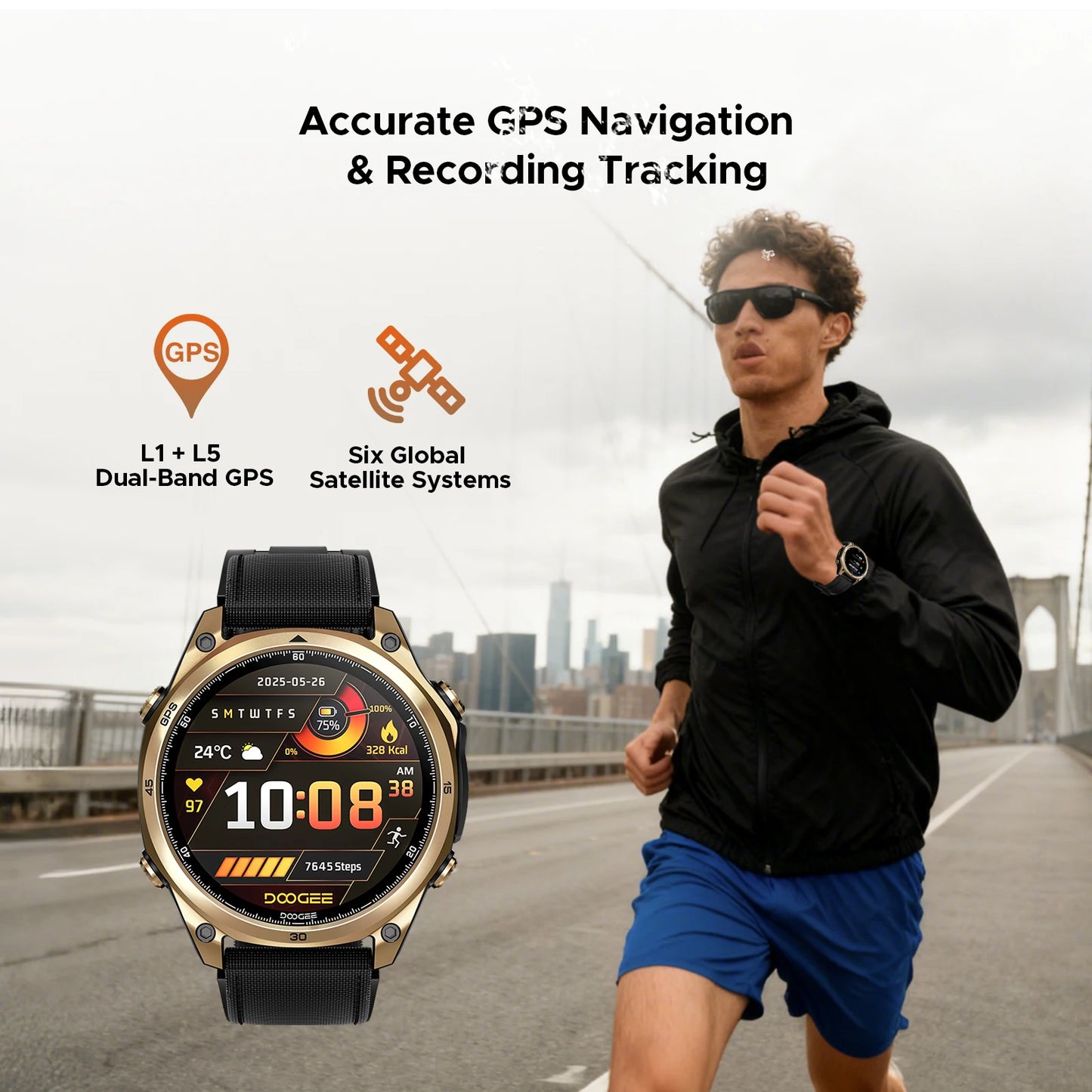 DOOGEE Anywise W1 AI Smartklocka – GPS, 1,43" AMOLED, 24h Hälsomätning, 5ATM Vattentålig, EU-lager